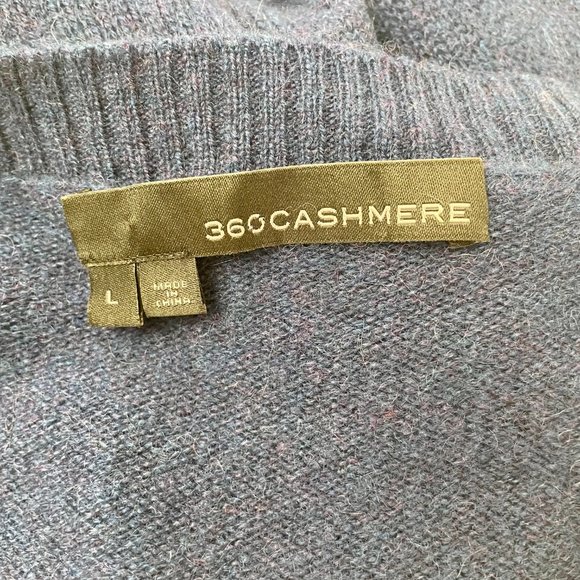 360 Cashmere Pullover Sweater, Blue With Pink/Cream Tree/Flower Motif, Size L - Picture 6 of 7